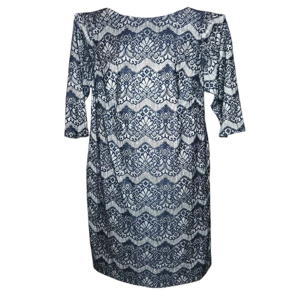 Jessica Howard Elegant Navy Blue  Shimmering Lace Sheath Dress From Macy's
